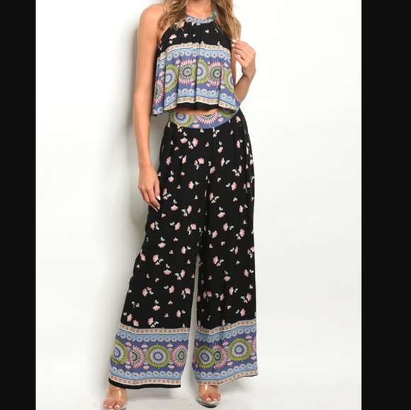 SummerChance Other - GIGI Two Piece Set Wide Leg Pants & Swing Crop Top Floral Print Sizes S & L NWT